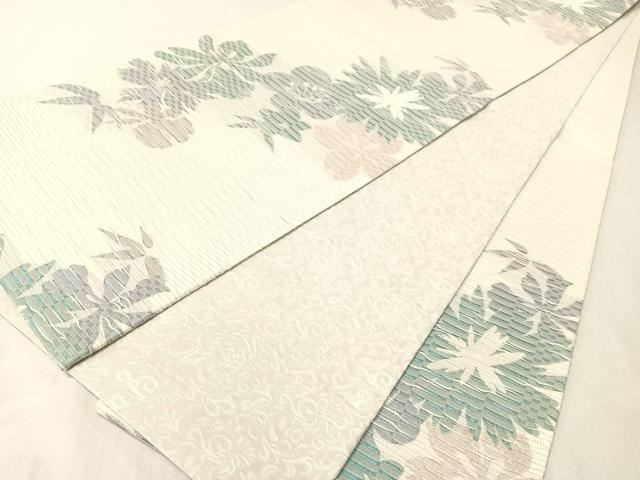 平和屋着物●BANKAN original 両面 六通柄袋帯 舞花文 銀糸 正絹 逸品 未使用 CABH4719vp