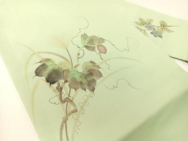 平和屋着物●塩瀬 九寸名古屋帯 手描き 成り物 正絹 逸品 CABH4723vp