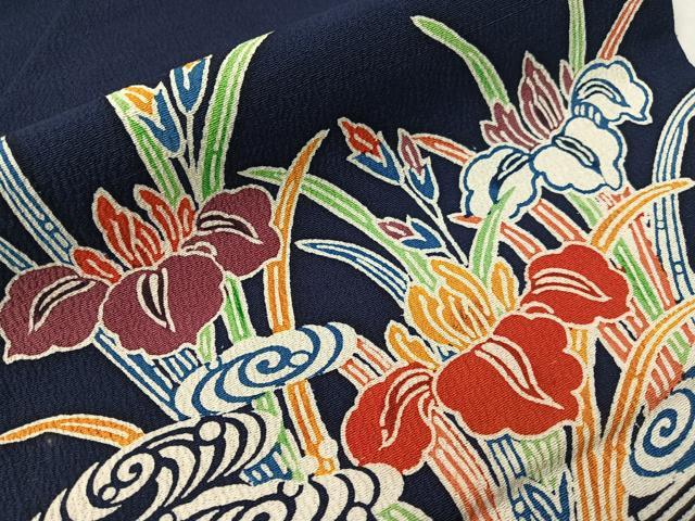 平和屋着物●九寸名古屋帯 型染め 流水杜若 鬼しぼ縮緬 正絹 逸品 CABH4731vp