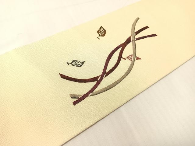 平和屋着物●九寸名古屋帯 型染め 吹き寄せ紋 鬼しぼ縮緬 正絹 逸品 CABH4732vp