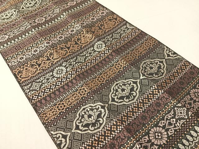 平和屋着物●本場筑前博多織 八寸名古屋帯 更紗横段文 単衣帯 正絹 逸品 CABH4734vp
