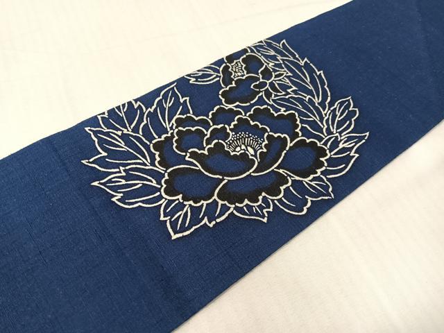平和屋着物●九寸名古屋帯 紬地 藍 型染め 花丸文 正絹 逸品 CABH4747vp