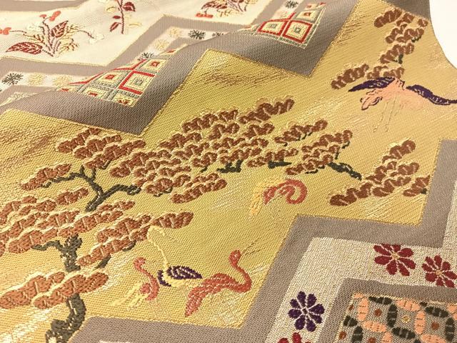 平和屋着物●西陣 河崎工房謹製 六通柄 本袋帯 唐織 松鶴屏風 金糸 正絹 逸品 CABH4752vp