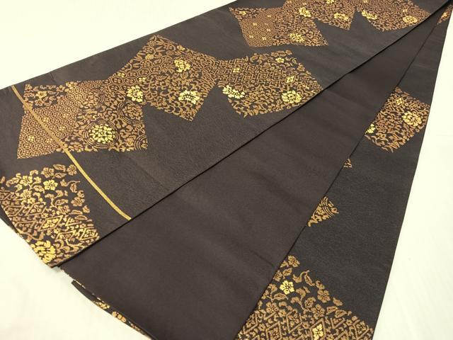 平和屋着物●全通柄 本袋帯 更紗色紙文 金糸 正絹 逸品 CABH4757vp