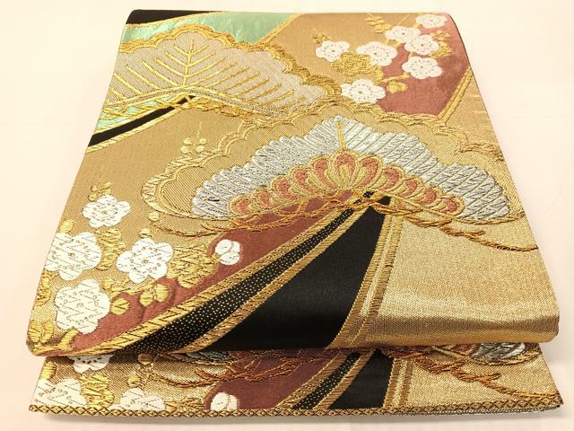 平和屋着物●六通柄袋帯 唐織 梅松文 金銀糸 正絹 逸品 CABH4765vp