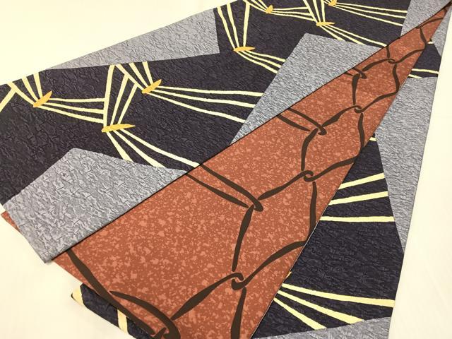 平和屋着物●両面 全通柄袋帯 そめ帯 ふくれ織 松葉文 正絹 逸品 未使用 CABH4772vp