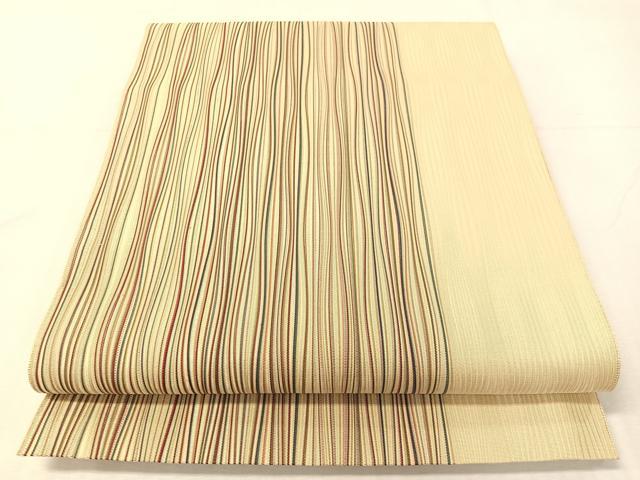 平和屋着物●本場筑前博多織 八寸名古屋帯 よろけ縞 正絹 逸品 CABH4774vp