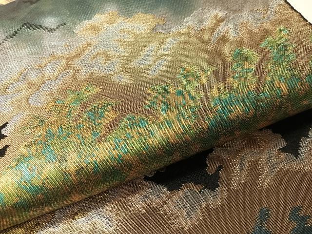 平和屋着物▼西陣 服部織物謹製 六通柄袋帯 こはく錦 積雲 黒地 金銀糸 引箔 正絹 逸品 CABH4781vp