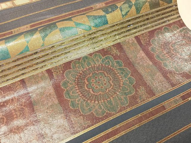 平和屋着物▼六通柄袋帯 螺鈿箔 横段吉祥花文 金彩 正絹 逸品 CABH4783vp