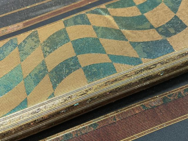 平和屋着物▼六通柄袋帯 螺鈿箔 横段吉祥花文 金彩 正絹 逸品 CABH4783vp