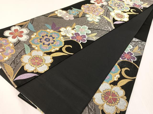 平和屋着物●六通柄袋帯 唐織 The Royal 舞花文 黒地 金銀糸 正絹 逸品 CABH4790vp