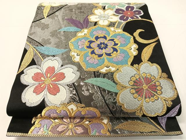 平和屋着物●六通柄袋帯 唐織 The Royal 舞花文 黒地 金銀糸 正絹 逸品 CABH4790vp