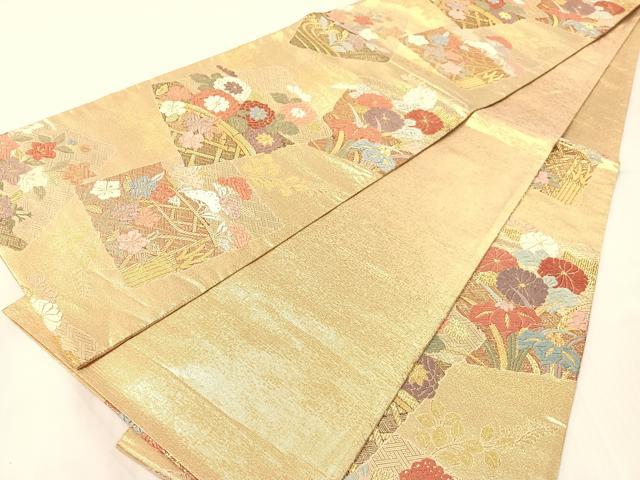 平和屋着物▼佐賀錦 六通柄袋帯 唐織 破れ色紙花文 金糸 正絹 逸品 CABH4793vp