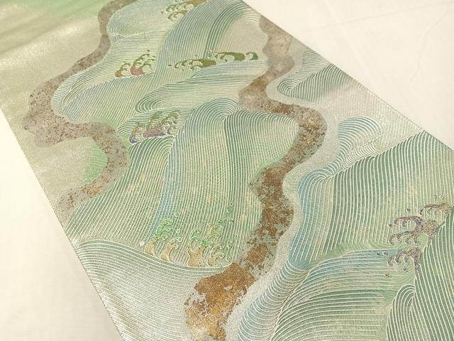 平和屋着物●六通柄袋帯 立波文 金銀彩 引箔 正絹 逸品 CABH4797vp
