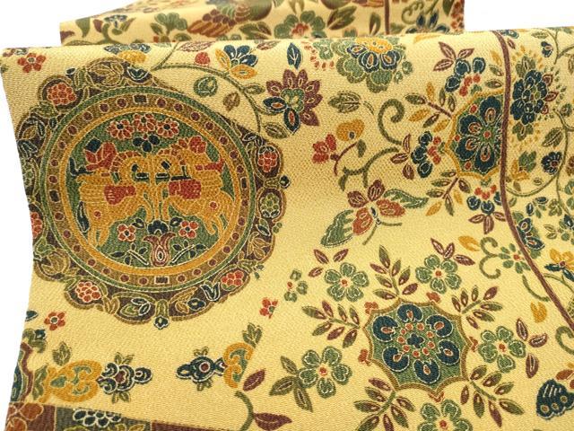 平和屋着物●全通柄 九寸名古屋帯 動物花唐草文 鬼しぼ縮緬 正絹 逸品 CABH4802hy