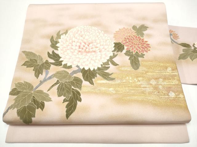 平和屋着物●塩瀬 九寸名古屋帯 枝菊文 金彩 正絹 逸品 CABH4803hy