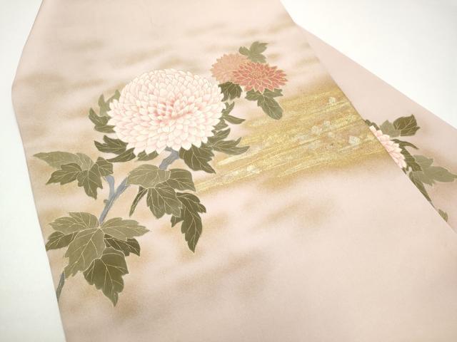 平和屋着物●塩瀬 九寸名古屋帯 枝菊文 金彩 正絹 逸品 CABH4803hy
