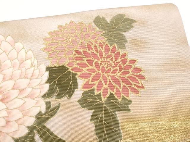 平和屋着物●塩瀬 九寸名古屋帯 枝菊文 金彩 正絹 逸品 CABH4803hy