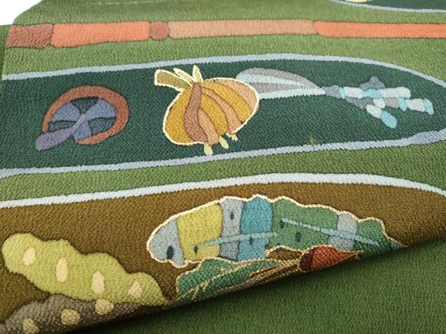 平和屋着物●全通柄 九寸名古屋帯 成物 金彩 鬼しぼ縮緬 正絹 逸品 CABH4806hy