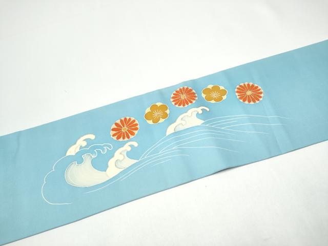 平和屋着物●塩瀬 九寸名古屋帯 刺繍 流水花文 金彩 正絹 逸品 CABH4813hy
