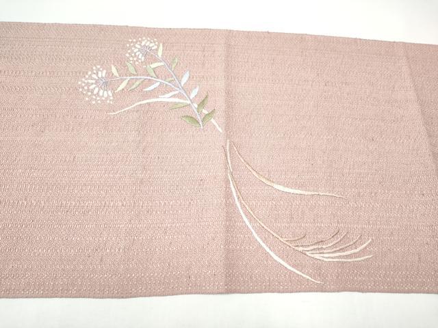 平和屋着物●八寸名古屋帯 総刺繍 草花文 ますいわ屋扱い 正絹 逸品 CABH4814hy