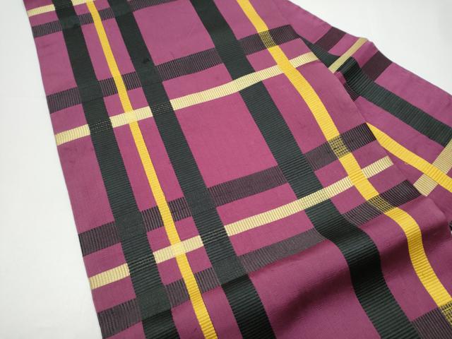 平和屋着物●アンティーク 大正ロマン 九寸名古屋帯 格子柄 正絹 逸品 CABH4816hy