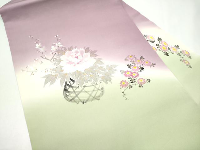 平和屋着物●染色作家 桐山紫香 手描き 塩瀬 九寸名古屋帯 花籠文 金彩 正絹 逸品 CABH4820hy