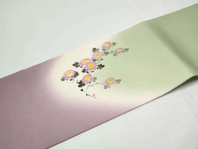 平和屋着物●染色作家 桐山紫香 手描き 塩瀬 九寸名古屋帯 花籠文 金彩 正絹 逸品 CABH4820hy