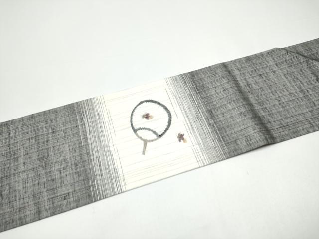 平和屋着物▽西陣 宮階織物 宮繍苑 里葉 九寸名古屋帯 スリーシーズン 春夏秋 紬地 櫛織 団扇 蛍 枝葉文 正絹 逸品 CABH4832hy