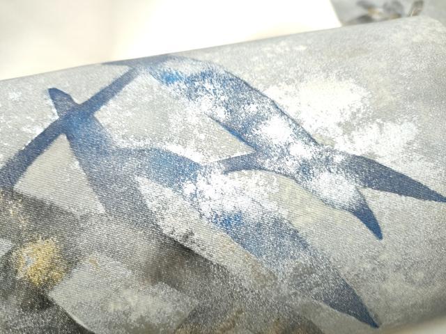 平和屋着物●塩瀬 九寸名古屋帯 作家物 雪持ち笹 金銀彩 正絹 逸品 CABH4839hy