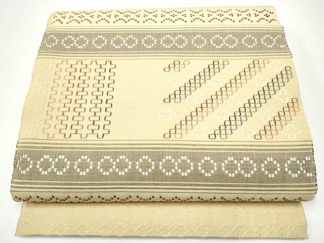 平和屋着物●八寸名古屋帯 花織 幾何学文様 正絹 逸品 CABH4840hy