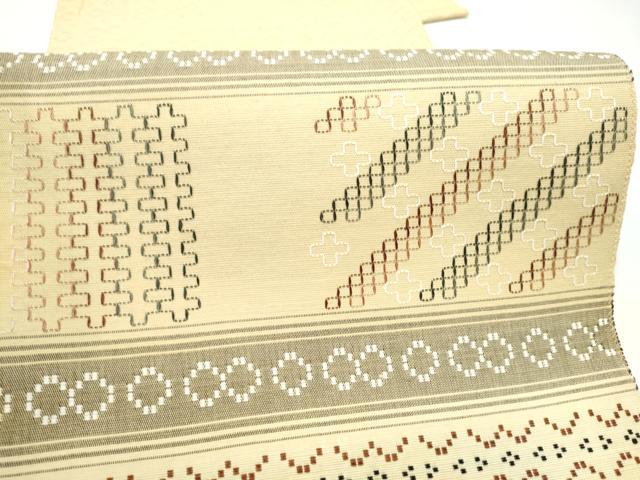 平和屋着物●八寸名古屋帯 花織 幾何学文様 正絹 逸品 CABH4840hy