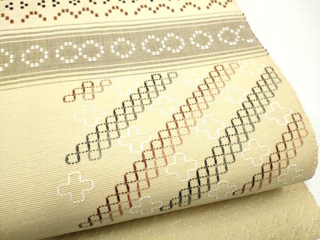 平和屋着物●八寸名古屋帯 花織 幾何学文様 正絹 逸品 CABH4840hy