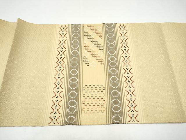 平和屋着物●八寸名古屋帯 花織 幾何学文様 正絹 逸品 CABH4840hy