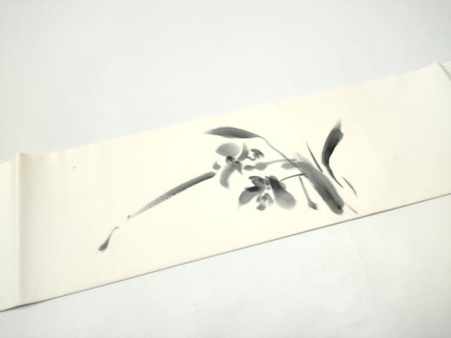 平和屋着物●塩瀬 九寸名古屋帯 作家物 手描き 草花文 正絹 逸品 CABH4841hy