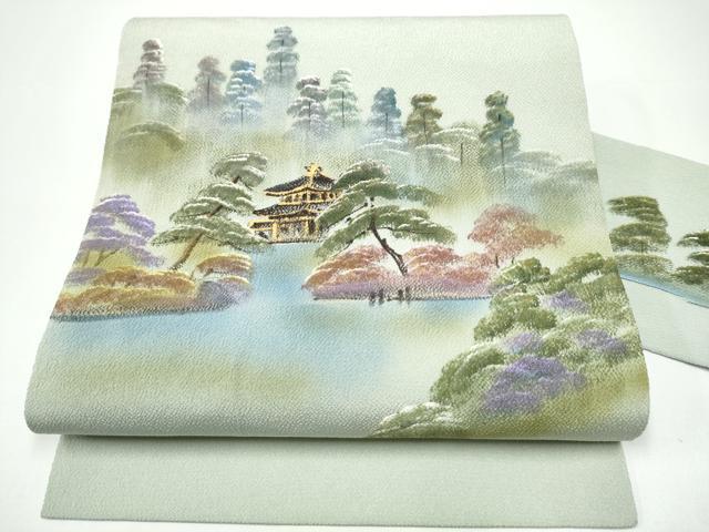 平和屋着物●九寸名古屋帯 手描き 金彩 鬼しぼ縮緬 正絹 逸品 CABH4842hy