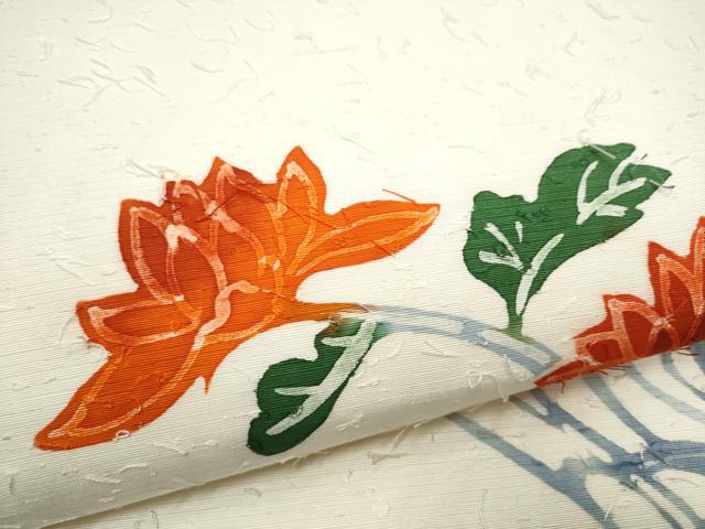 平和屋着物●九寸名古屋帯 作家物 髭紬 ろうけつ染 流水菊文 正絹 逸品 CABH4848hy