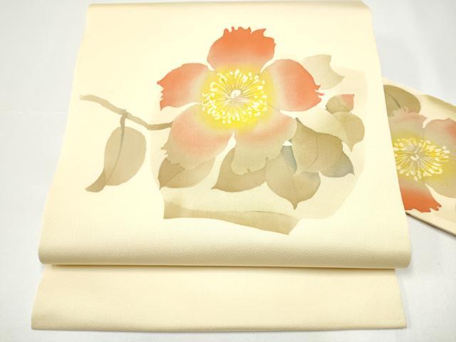 平和屋着物●九寸名古屋帯 作家物 ろうけつ染 枝花文 正絹 逸品 CABH4849hy