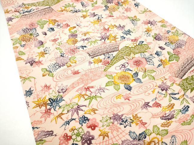 平和屋着物●全通柄 九寸名古屋帯 型染め 流水松竹梅花文 正絹 逸品 CABH4862hy