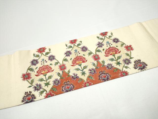 平和屋着物●九寸名古屋帯 紬地 立涌更紗花文 金彩 正絹 逸品 CABH4863hy
