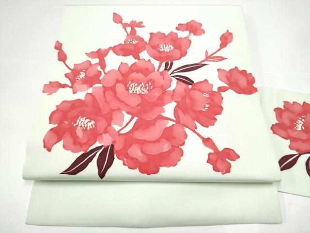 平和屋着物●塩瀬 九寸名古屋帯 ろうけつ染 舞花文 正絹 逸品 CABH4865hy