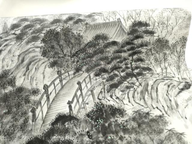 平和屋着物●塩瀬 九寸名古屋帯 作家物 手描き 風景文 正絹 逸品 CABH4866hy