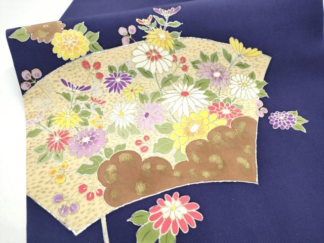 平和屋着物●塩瀬 九寸名古屋帯 地紙花文 金銀彩 正絹 逸品 CABH4867hy
