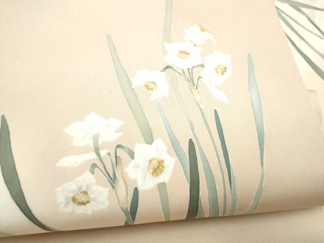 平和屋着物●塩瀬 九寸名古屋帯 作家物 草花文 墨流し文様 正絹 逸品 CABH4869hy