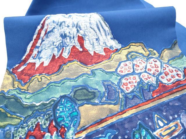 平和屋着物●塩瀬 九寸名古屋帯 ろうけつ染 遠山樹林文 正絹 逸品 CABH4870hy
