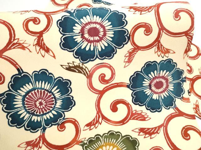 平和屋着物●全通柄 九寸名古屋帯 型染め 手ざしくさぞめ 花唐草文 正絹 逸品 CABH4872hy