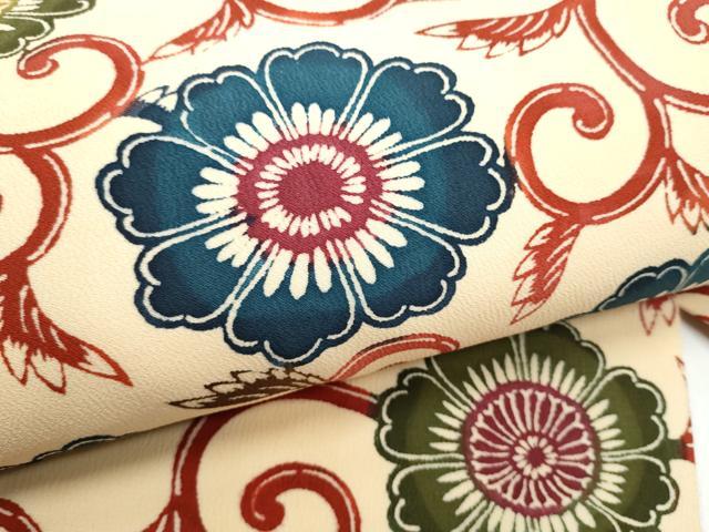 平和屋着物●全通柄 九寸名古屋帯 型染め 手ざしくさぞめ 花唐草文 正絹 逸品 CABH4872hy