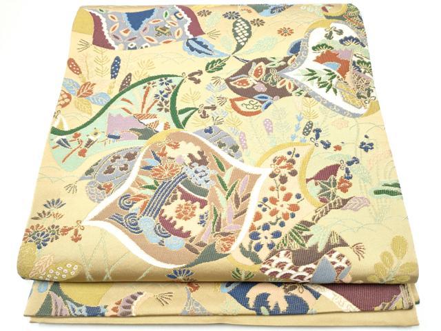 平和屋着物●西陣 白綾苑大庭 六通柄袋帯 花蝶文 金糸 正絹 逸品 CABH4887hy