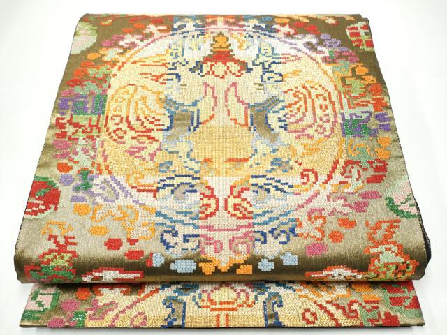 平和屋着物●六通柄袋帯 向かい鳥花文 金銀糸 正絹 逸品 CABH4889hy