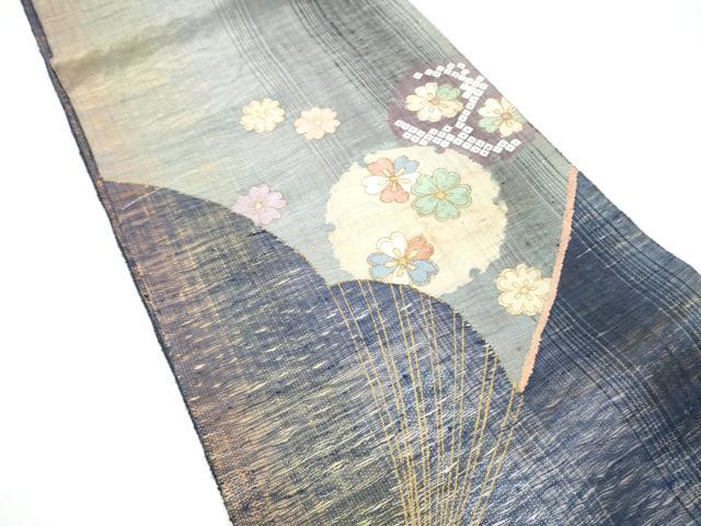 平和屋着物▽両面 太鼓柄袋帯 スリーシーズン 春夏秋 すくい織 扇面雪輪花文 金彩 正絹 逸品 CABH4893hy
